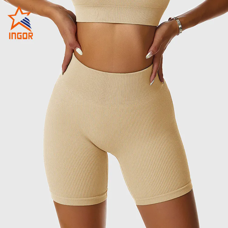 Ingor Sportswear Custom Gym Wear Manufacturer Seamless Ribbed Yoga Bra & Butt Lifting Biker Short Set Activewear