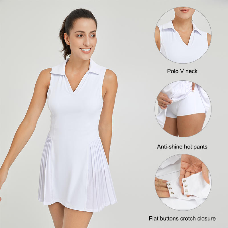 Ingor Sportswear Polo V neck Tennis Dress With Inner Bodysuit & Removable Padding
