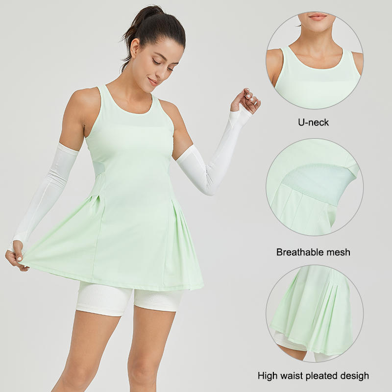 Ingor Sportswear Breathable Mesh High Waist Pleated Design U-neck No Pads Inside Tennis Dress Workout Apparel