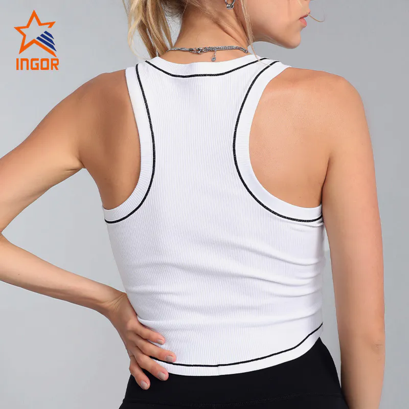 Ingor Sportswear Workout Clothes Manufacturer Custom Women Round Neck Racer Back Sports Bra With Featured Jacquard Fabric