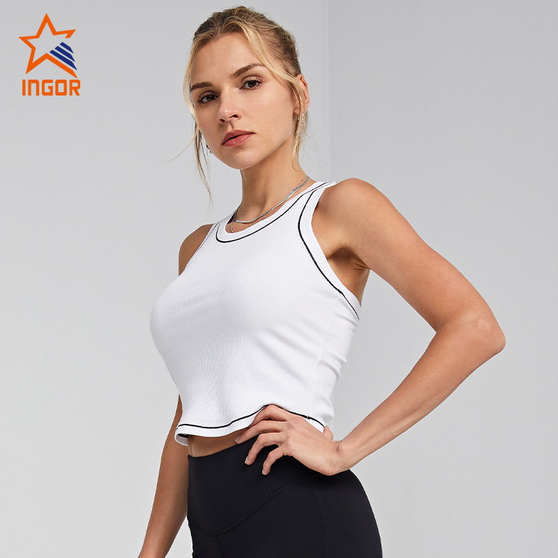 Ingor Sportswear Workout Clothes Manufacturer Custom Women Round Neck Racer Back Sports Bra With Featured Jacquard Fabric