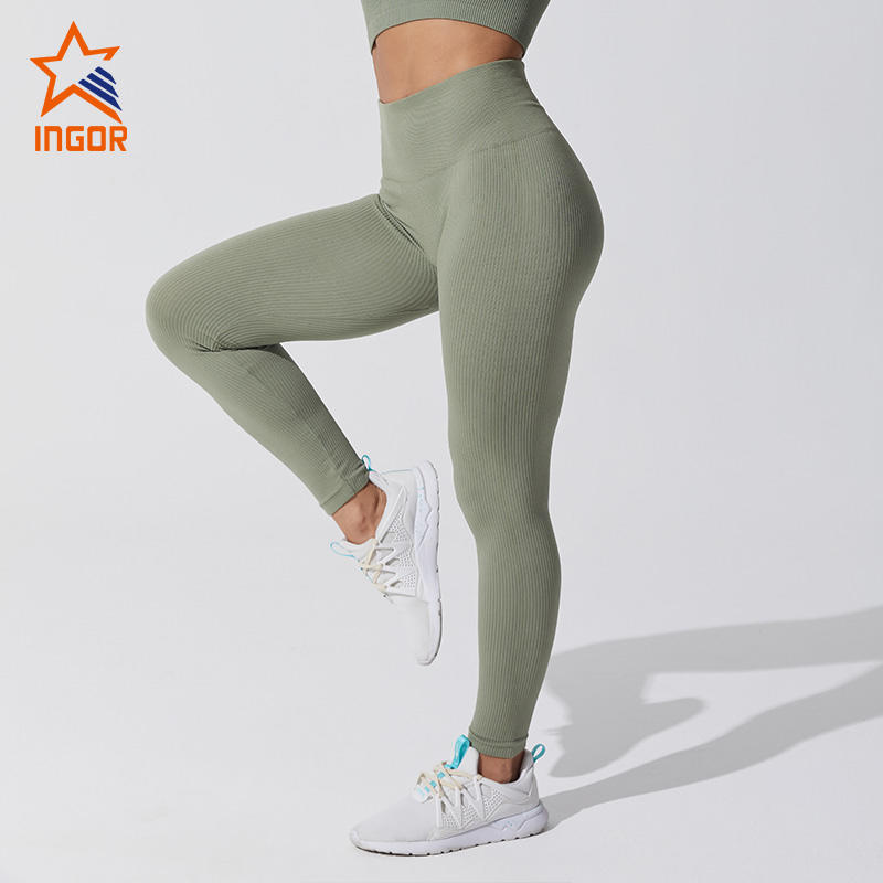 Ingor sportswear gym wear manufacturers ribbed seamless crop tee & butt lifting leggings set
