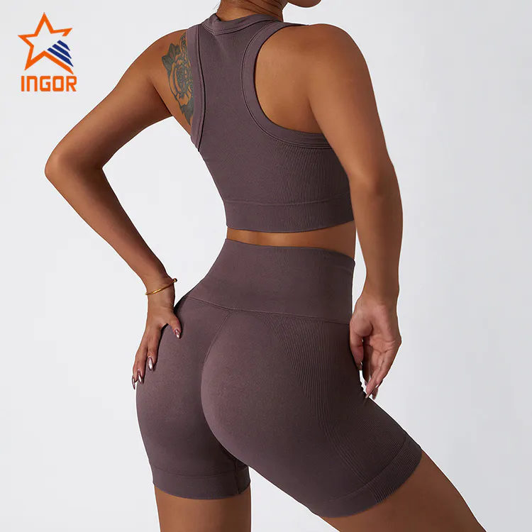 Ingorsports Gymwear Manufacturer Custom Women Seamless High Impact Sports Bra & Biker Shorts Suits