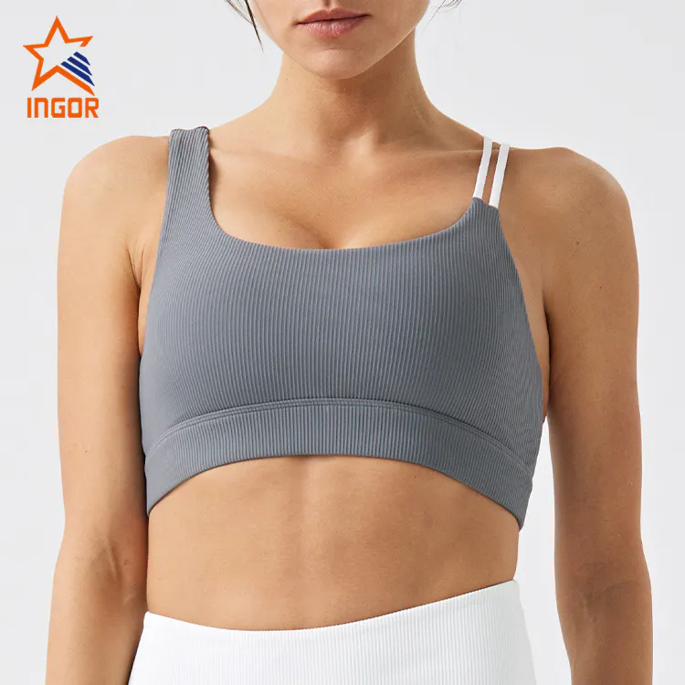 Ingorsports Women Fitness Clothing Manufacturer Custom Sports Bra With Ribbed Recycled Sustainable Fabric