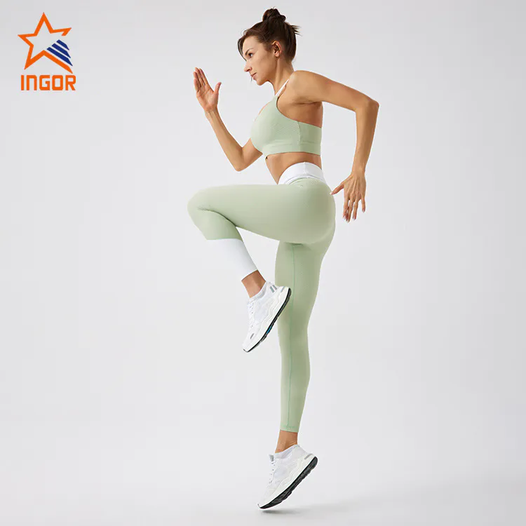 Ingorsports Gym Wear Manufacturers OEM ODM Custom Ribbed Fabric Contrast Color Sports Bra & Leggings Sports Sets