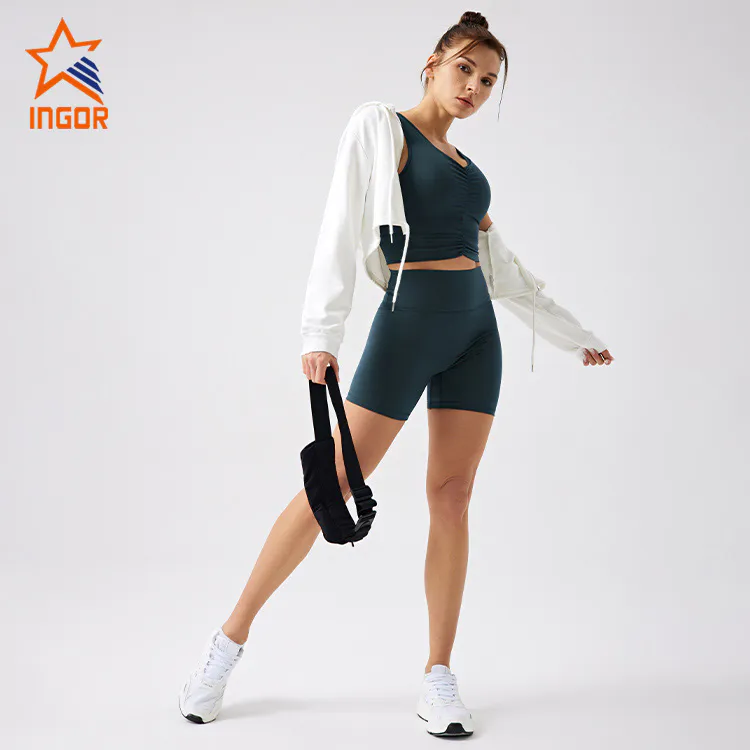 Ingorsports Custom Women OEM ODM Activewear Clothing Manufacturers Sports Bra & Biker Shorts Sets With Recycled Sustainable Fabric
