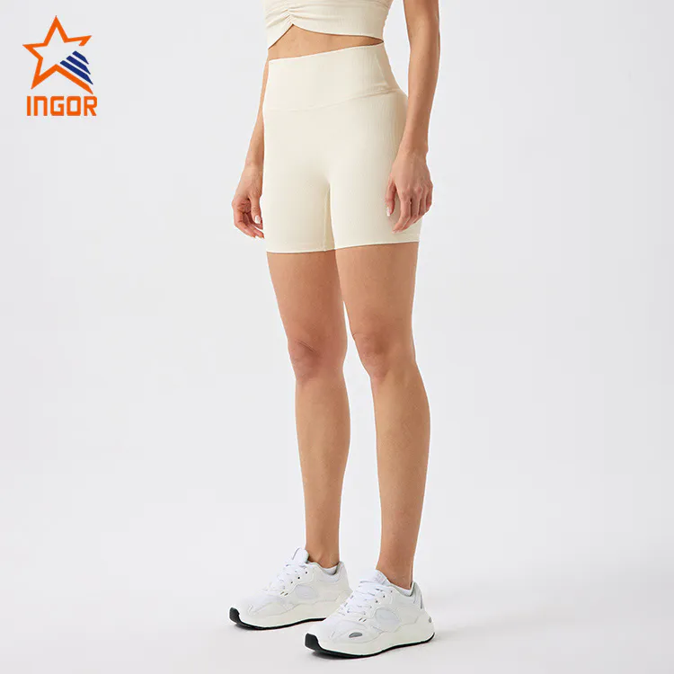 Ingorsports Yoga Clothes Manufacturers Custom Women Rib Fabric Recycled Sustainable High Waistband Biker Shorts