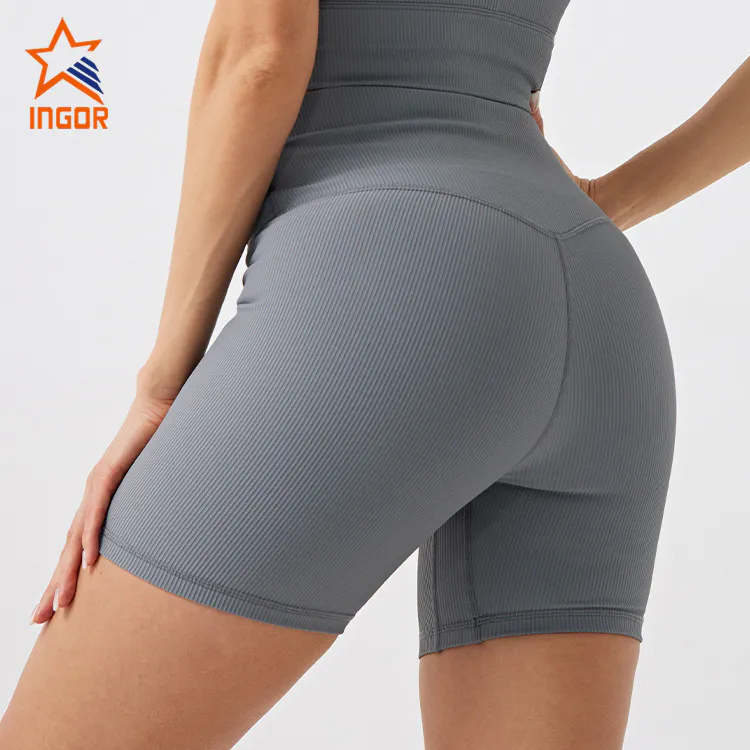 Ingorsports Yoga Clothes Manufacturers Custom Women Rib Fabric Recycled Sustainable High Waistband Biker Shorts