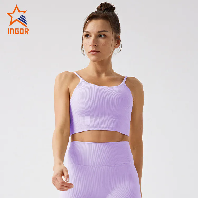 Ingorsports Gym Wear Manufacturers Custom Women Ribbed Recycled Sustainable Fabric Classic Trendy Crop Top With Removable Padding