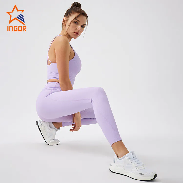 Ingorsports Private Label Activewear Custom Women Ribbed Sustainable & Recycled Fabric Crop Top & Leggings Sports Sets