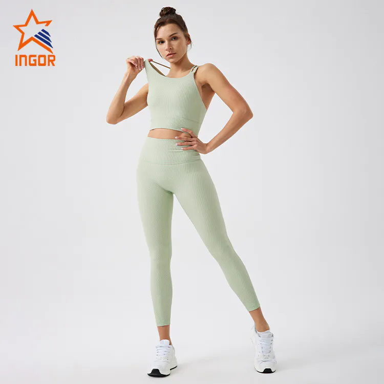 Ingorsports Private Label Activewear Custom Women Ribbed Sustainable & Recycled Fabric Crop Top & Leggings Sports Sets