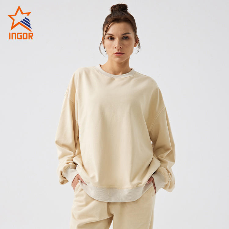 Ingorsports Plus Size Activewear Manufacturers Custom Women 100% Organic Cotton Over Size Casual Sweatshirt