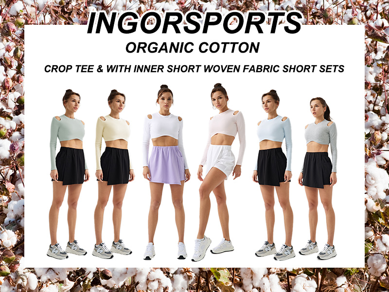 Crop-T-Shirt aus Bio-Baumwolle und Shorts-Sets mit Innenshorts aus gewebtem Stoff