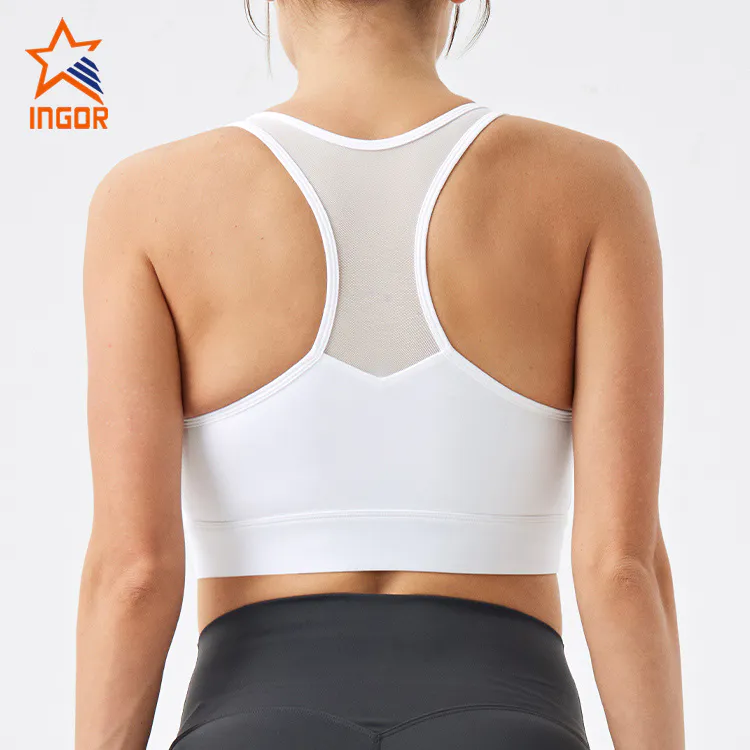 Ingorsports Gym Wear Manufacturers Custom Women Front Zip High Impact Sports Bra With Earphone Pocket