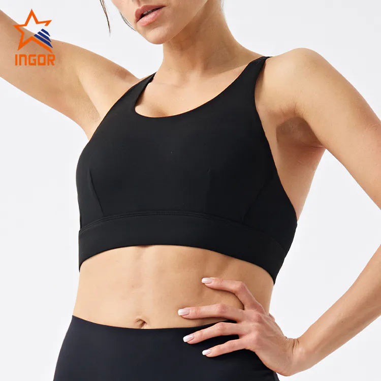 Ingorsports Private Label Activewear Custom Women High Impact Sports Bra With Adjustable Hem Breast Button
