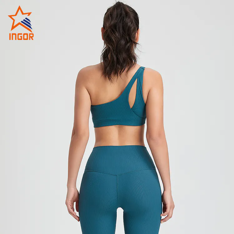 Ingorsports Gym Wear Manufacturers Custom Women Ribbed Fabric Basic Sports Bra & Leggings Yoga Sets