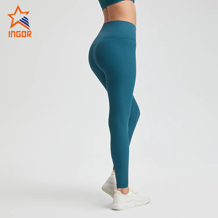 Ingorsports Custom Athletic Leggings Women Basic High Waist Ribbed Fabric Sports Yoga Leggings
