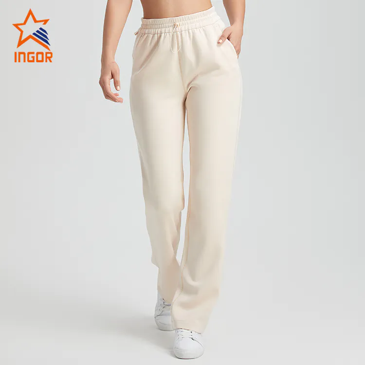 Ingorsports Gym Wear Manufacturer Custom Women Elastic Waist Drawstring Sweatpants With Side Pockets
