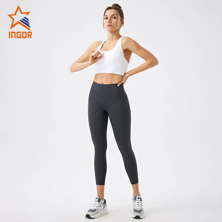 Ingorsports Custom Gym Wear Manufacturers Women Racer Back Sports Bra & High Waist Without Front Seam Legging Sports Sets