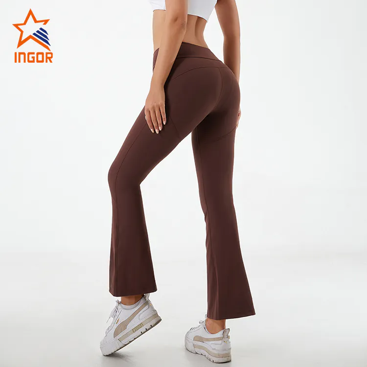 Ingorsports Private Label Athletic Wear Custom Women Casual Flared Leggings Pants With Pockets Design