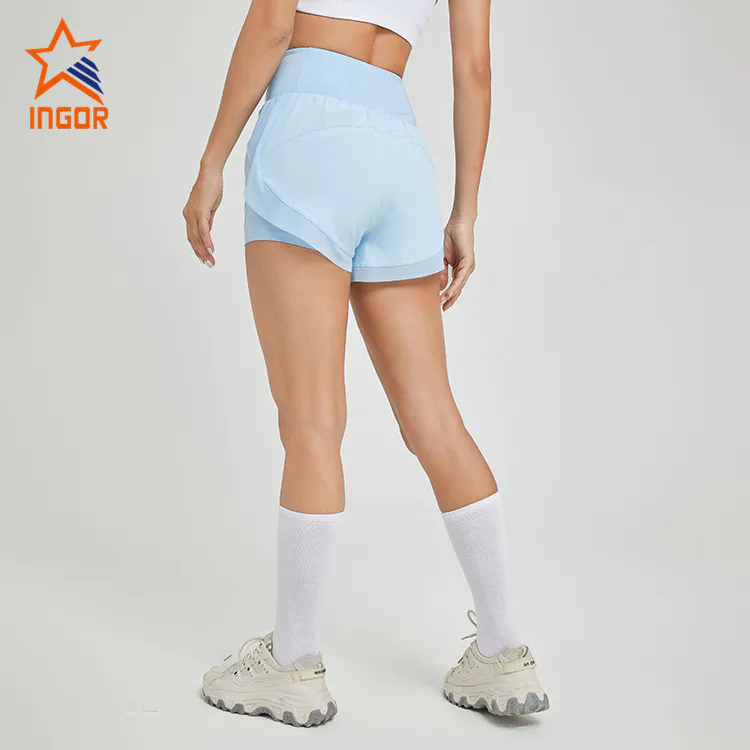 Ingorsports Custom Logo Activewear Women High Waistband Shorts And Inner Shorts With Pockets