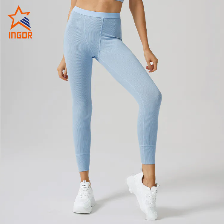 Ingor Sportswear ODM OEM Legging Supplier Custom Women Elastic Waistband Ribbed Fabric Legging