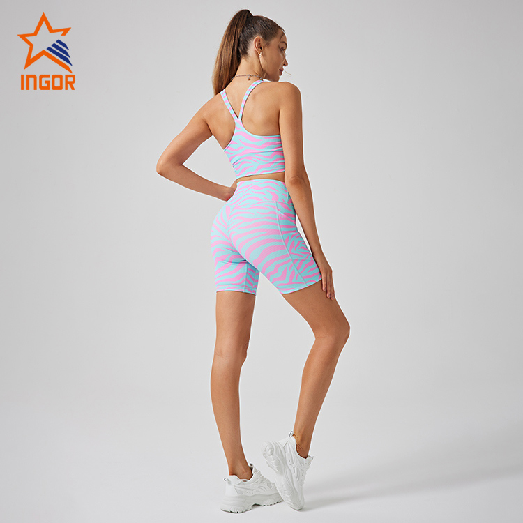 Ingorsports Gym Wear Wholesale Suppliers Custom Women Ribbed Fabric Sports Bra & Leggings Set