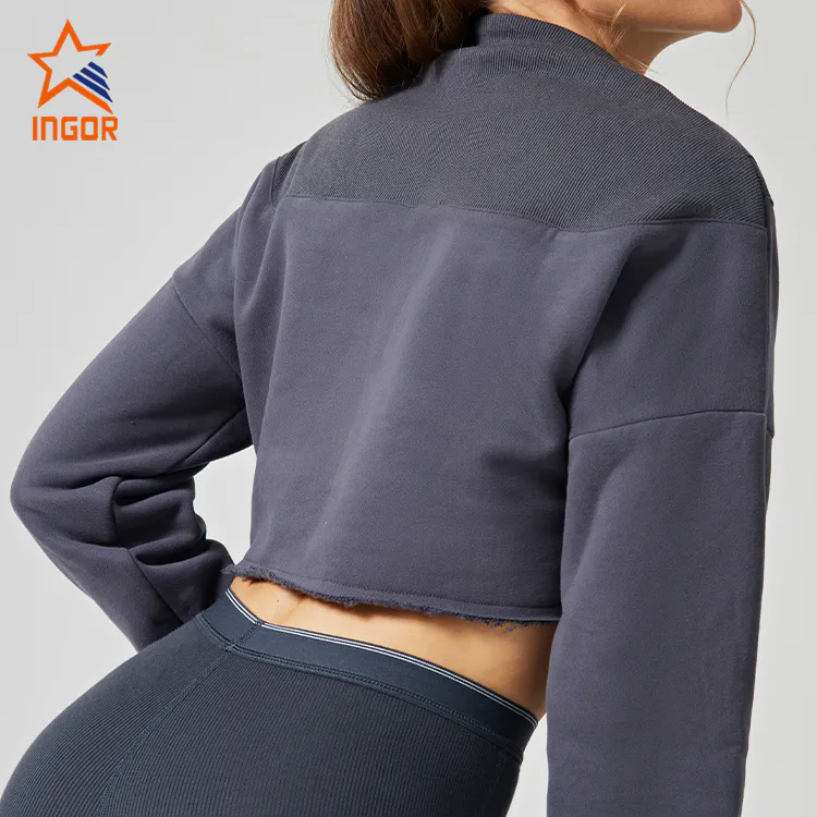 Ingor Sportswear Workout Clothes Supplier Women Front Zipper Crop Hoodies