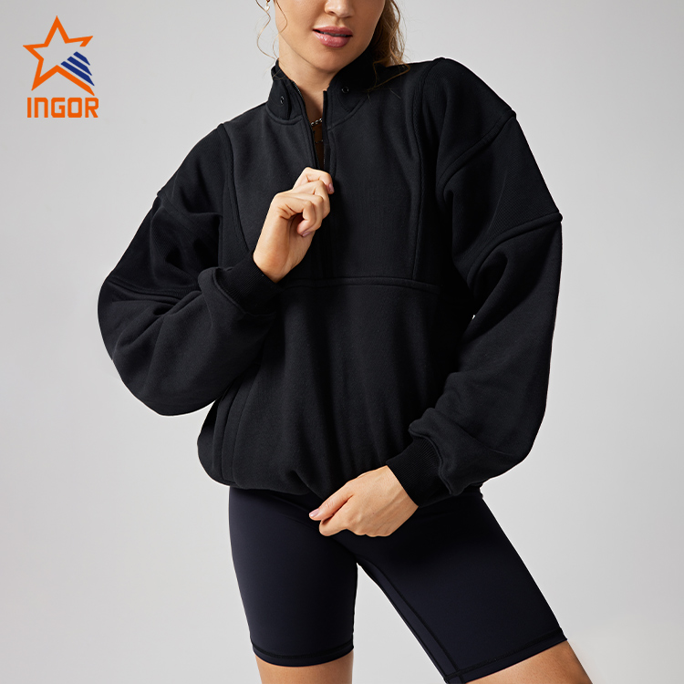 Ingor Sportswear Workout Clothing Manufacturers Loose Half Zipper Pockets Hoodies