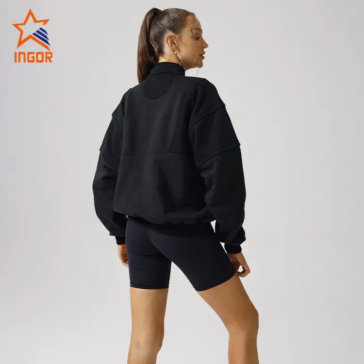 Ingor Sportswear Workout Clothing Manufacturers Loose Half Zipper Pockets Hoodies