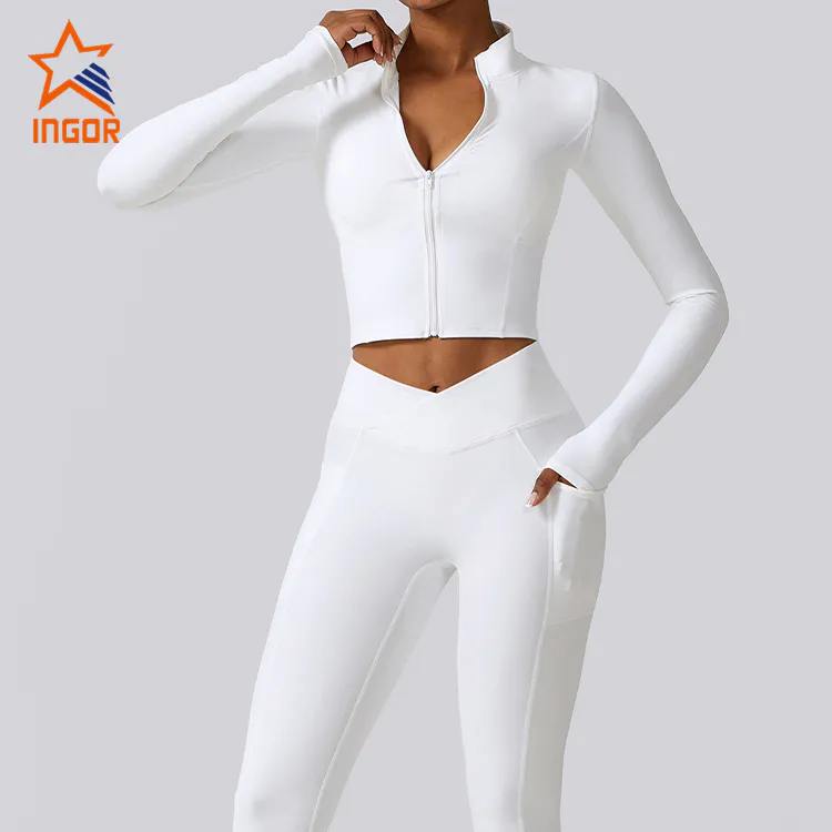Ingorsports Custom Design Women Zip Up Hooded Crop Sports Jacket