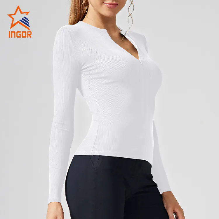 Workout Clothes Supplier Custom Women Invisible Zipper Long Sleeves T Shirt