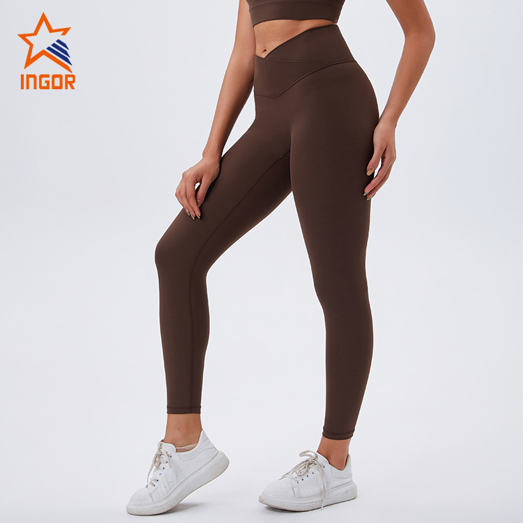Fitness Wear Suppliers Custom Women Recycled Fabric Cross Waist Yoga Tight Leggings Pants