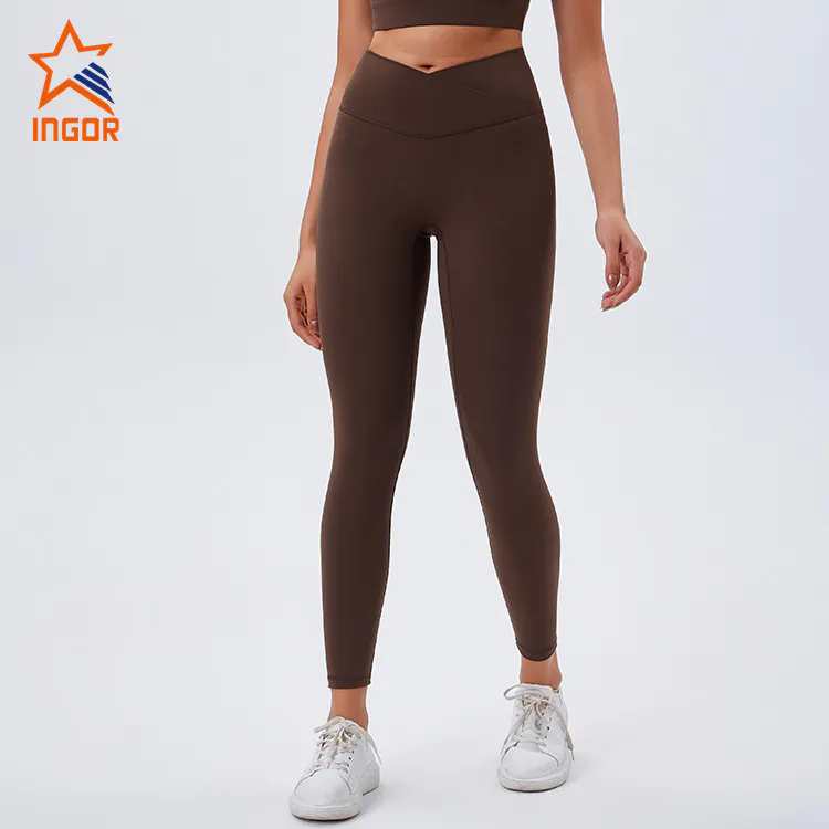 Fitness Wear Suppliers Custom Women Recycled Fabric Cross Waist Yoga Tight Leggings Pants