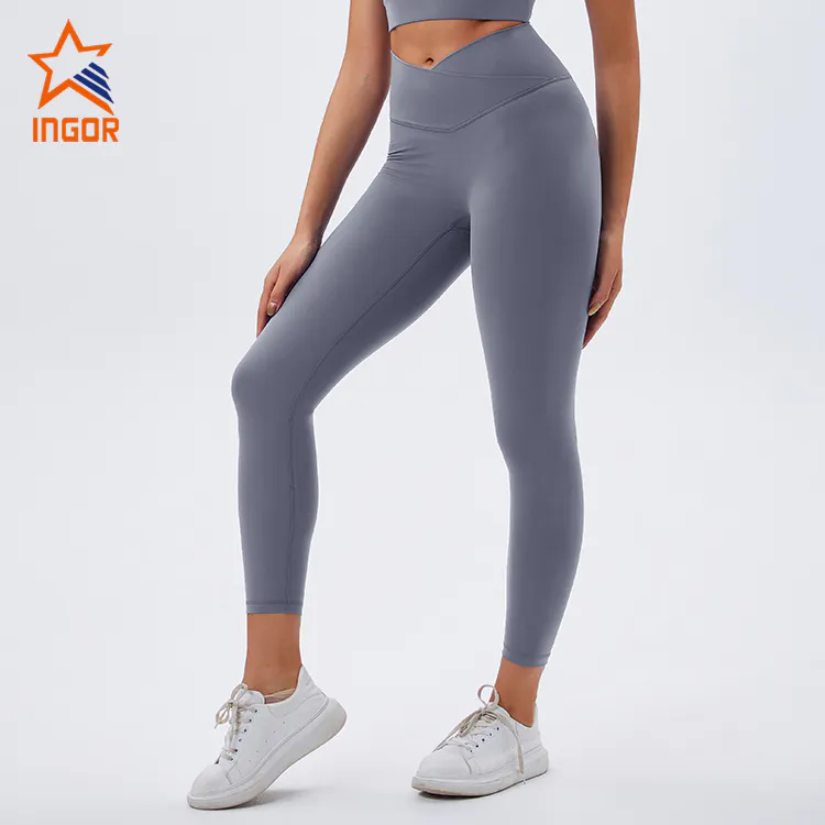 Workout Clothes Supplier Custom Recycled Fabric Women Cross Waist Tight Yoga Leggings
