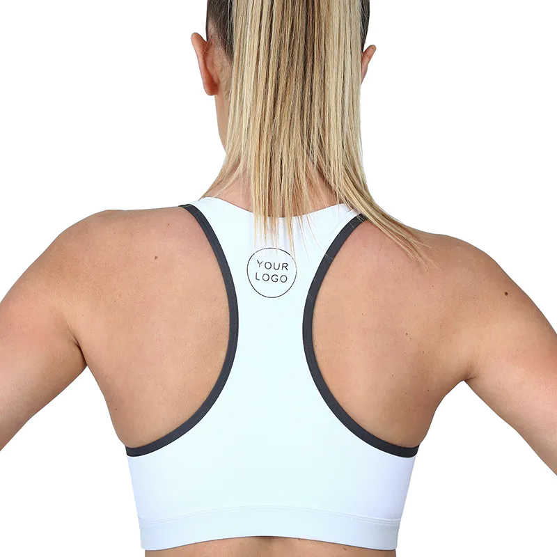 Vendita all'ingrosso Blank donna yoga sportiva Bassiera sportiva sulla schiena reggiseno zip frontale
