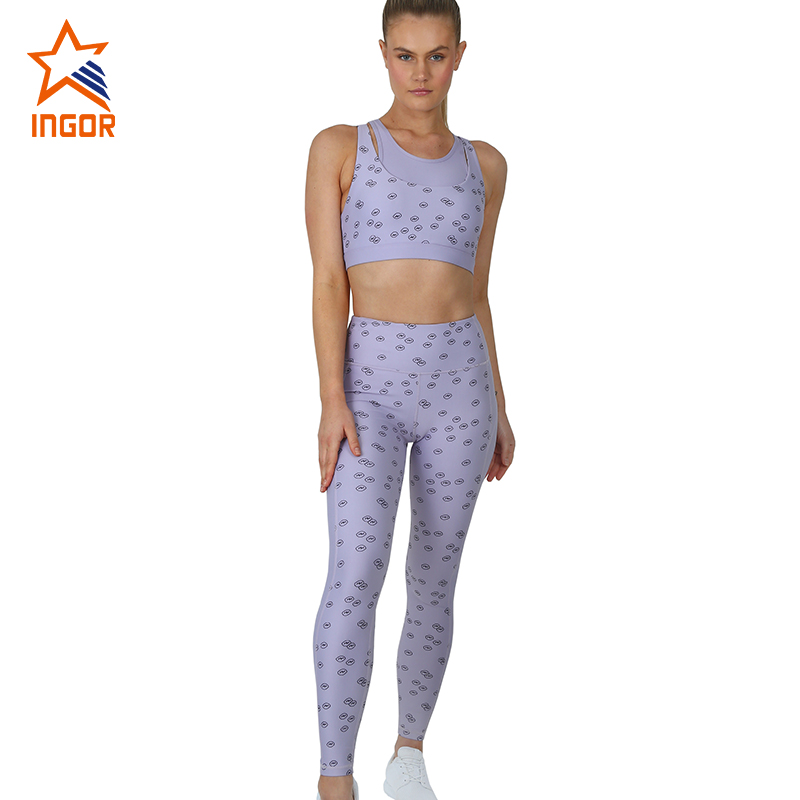 Poliéster Personalizado Fitness 2 Piezas Sublimación Impresión Mujeres Yoga Gimnasio Desgaste Deportes Sujetador Leggings Conjuntos