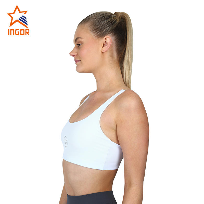 Ingorsports Customize Nude Fitness Wear Ladies Athletic Push Up Scoop Neck Sexy Strappy Plain Gym Womens Sports Bra