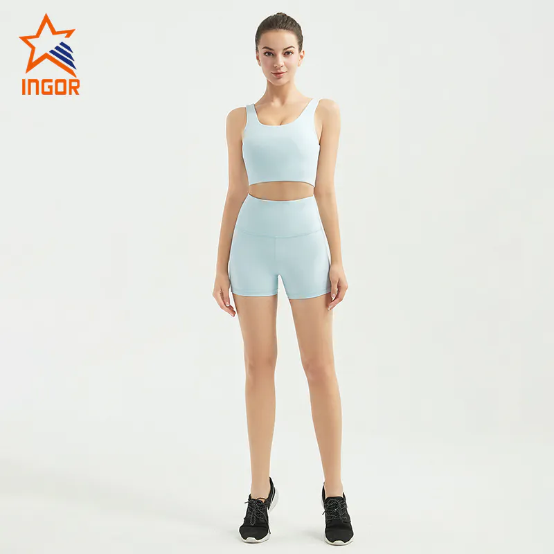 2020 Nueva Moda Ropa De Yoga Mujer Top Deportes Sujetador Y Scrunch Butt Shorts Set De Yoga