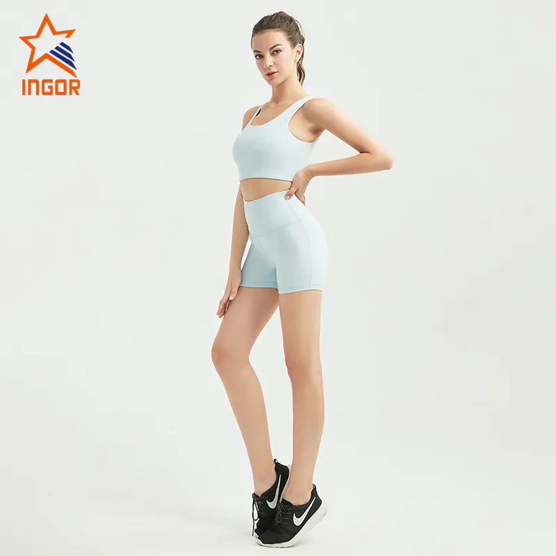 Ingorsports Yoga Clothes Women Tank top Sports Bra Scrunch Butt Shorts Yoga Set