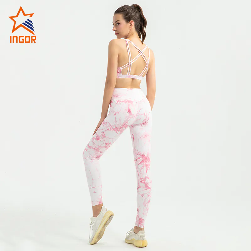 Ingorsports strappy sports bra women yoga apparel tie dye yoga leggings set